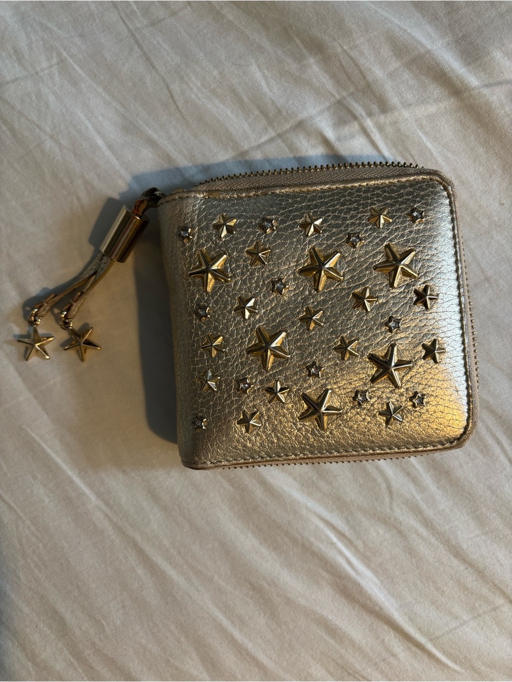 Jimmy Choo Metallic Gold Star Embellished Zip Wallet